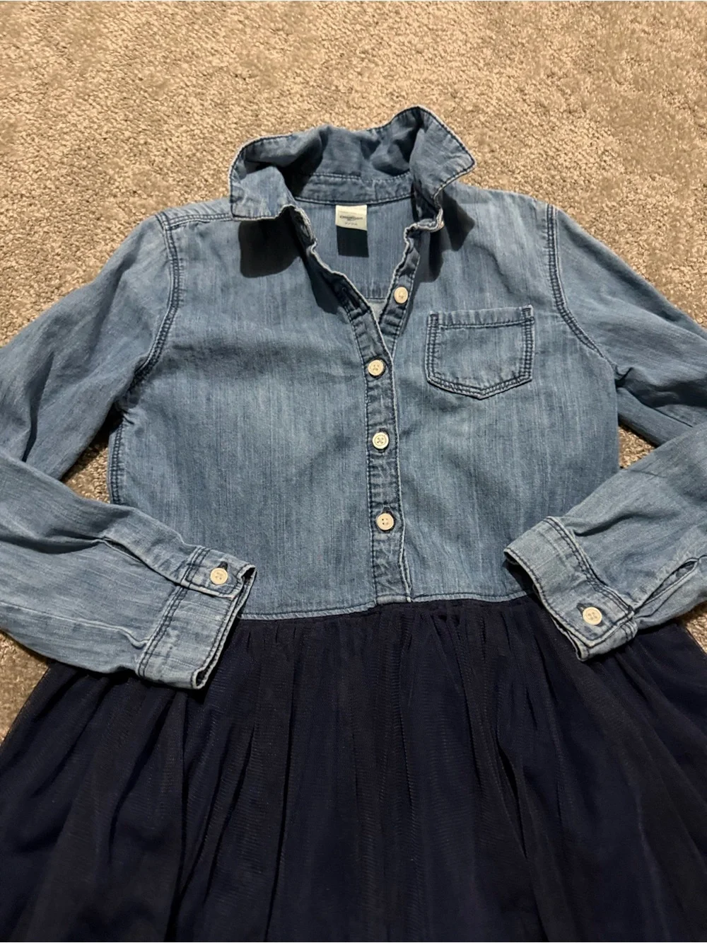 Oshkosh young girls long sleeve dress denim and blue size 7 super cute